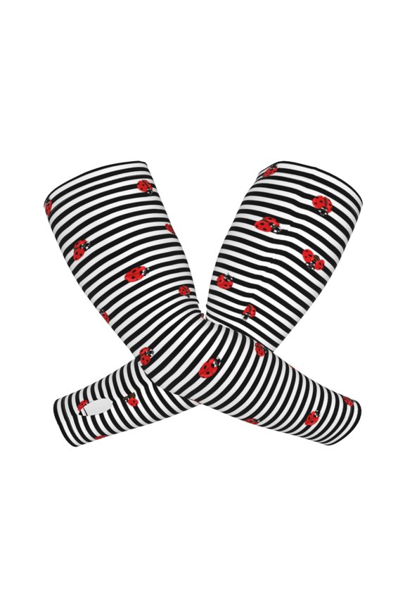 Ladybugs on Black and White Striped Arm Sleeves for Men and Women - Tattoo Cover Up UPF 50+ Cooling Sports Sleeve for Basketball Golf Football-One Size