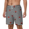 thumbnail image 1 of Picia Ladybugs on Black and White Striped pattern Mens Swim Trunks with Compression Liner Stretch Beach Shorts Quick Dry with Zipper Pockets No-Chafing Board Shorts-Small, 1 of 9