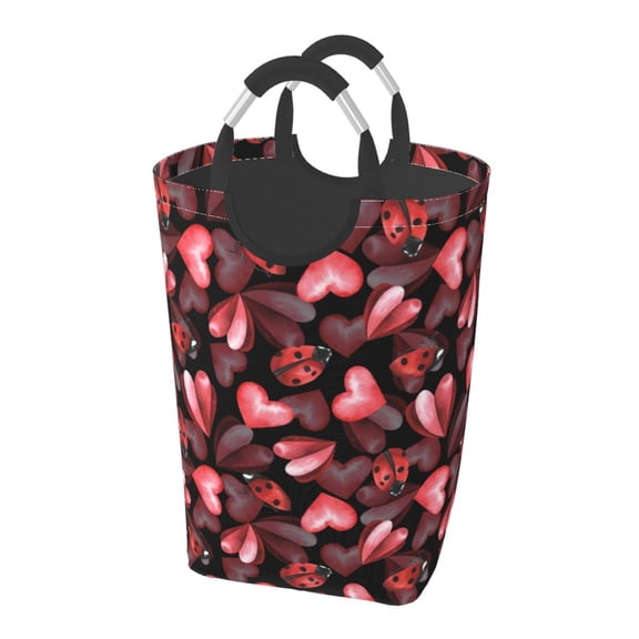 Picia Ladybugs and Red Hearts Laundry Basket With Handles Laundry Hamper Toys Storage Organizer Foldable Bucket Washing Bin Dirty Clothes Bag For Home Bathroom Bedroom Dorm