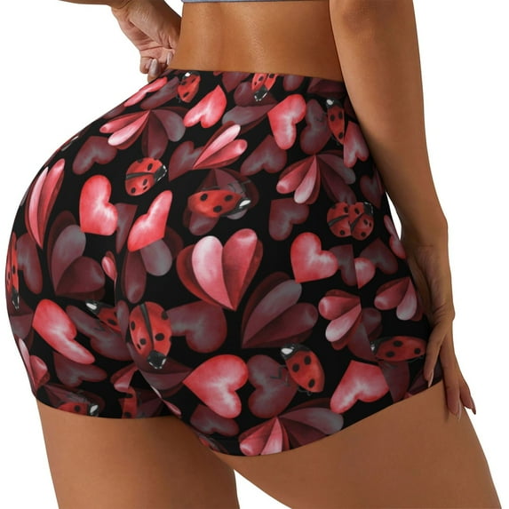 Picia Ladybugs and Red Hearts Printed Workout Shorts for Women Seamless Scrunch Butt Lifting High Waisted Yoga Gym Booty Running Moisture-wicking Short Pants-XX-Large
