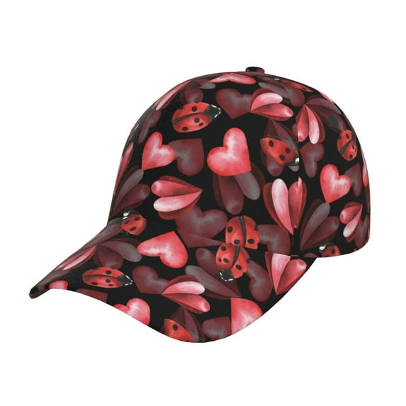 Picia Ladybugs and Red Hearts pattern Trucker Low Profile Hat Men Women Baseball Cap Dad Hat Adjustable Unconstructed Plain Cap