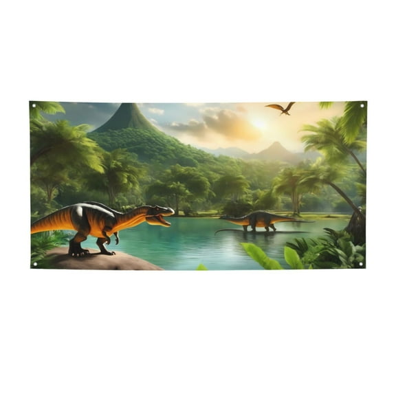 Picia Lake Forest Dinosaur Pattern Party Banner, Festive Decoration, Holiday Banner, Celebration Decor, Event Banner, Reusable Party Banner-
