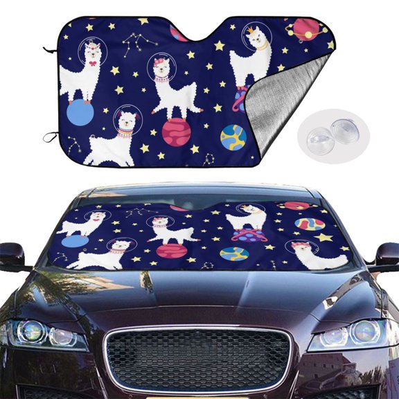Picia Lama in Space Curved Windshield Sunshade Accordion Folding Style Auto Shade for Car Truck SUV Van Blocks UV Ray Sun Visor Protector -Small