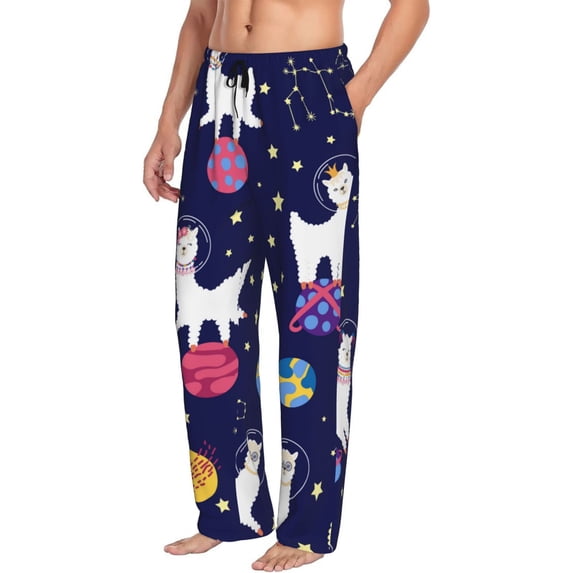 Picia Lama in Space Mens Soft Woven Cotton Elastic Waistband Sleep Pajama Pant Lounge Sleep Pant With Pockets And Drawstring-X-Large