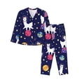 thumbnail image 1 of Picia Lama in Space Pattern Women’s Long-Sleeve Sleepwear Set - Soft 2-Piece Loungewear with Pockets, Comfy PJs for Relaxing Nights-Small, 1 of 7