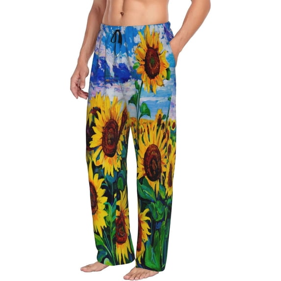 Picia Landscape With Sunflowers Mens Soft Woven Cotton Elastic Waistband Sleep Pajama Pant Lounge Sleep Pant With Pockets And Drawstring-Medium