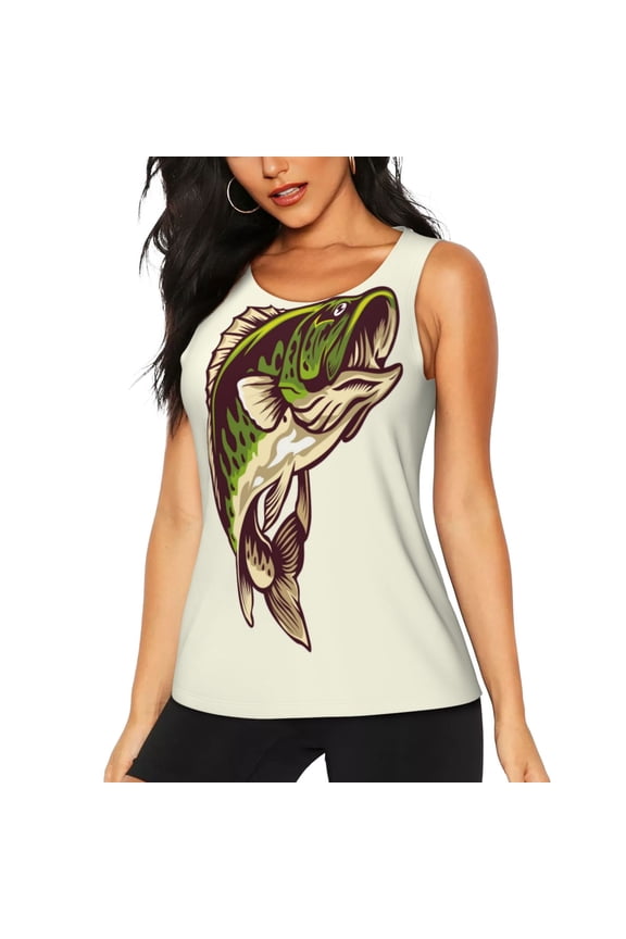 Largemouth Bass Fish (3) Pattern Women's Workout Tank Top,Breathable Activewear,Slim Fit Athletic Top,Versatile Workout Moisture-wicking top-Medium