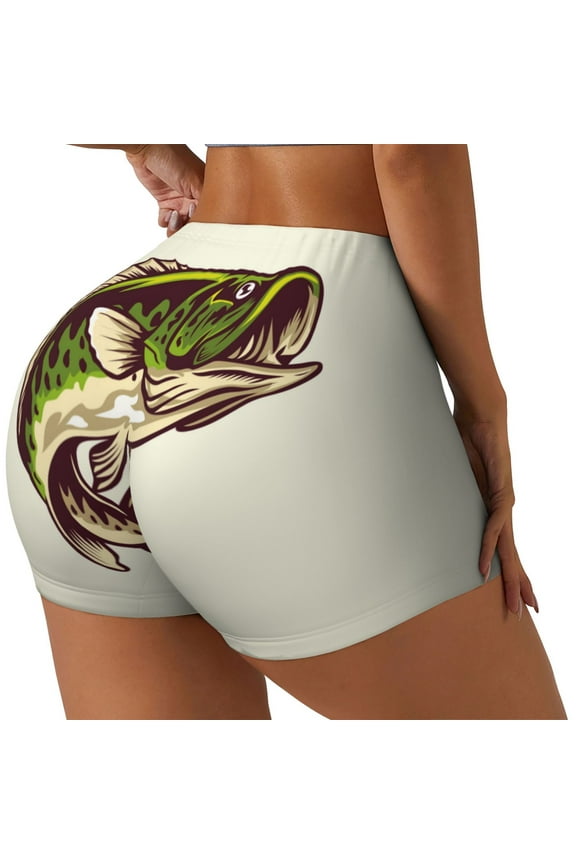 Largemouth Bass Fish (3) Printed Workout Shorts for Women Seamless Scrunch Butt Lifting High Waisted Yoga Gym Booty Running Moisture-wicking Short Pants-XX-Large