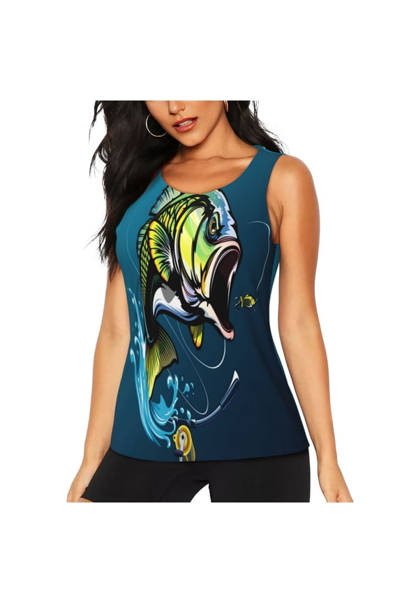 Largemouth Bass Fish Pattern Women's Workout Tank Top,Breathable Activewear,Slim Fit Athletic Top,Versatile Workout Moisture-wicking top-X-Large