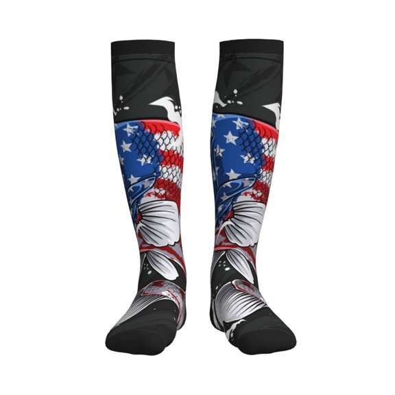 Picia Largemouth Bass Fish in USA Printed Sports Compression Socks - 15-20mmHg Graduated Compression, High-Performance Soft and Breathable Socks for Men and Women
