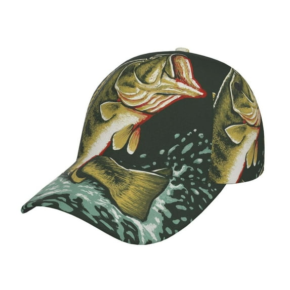 Picia Largemouth Bass jumps out of water Pattern Trucker Low Profile Hat Men Women Baseball Cap Dad Hat Adjustable Unconstructed Plain Cap