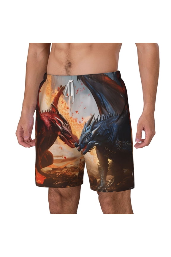 Lava Dragon pattern Mens Swim Trunks with Compression Liner Stretch Beach Shorts Quick Dry with Zipper Pockets No-Chafing Board Shorts-Medium