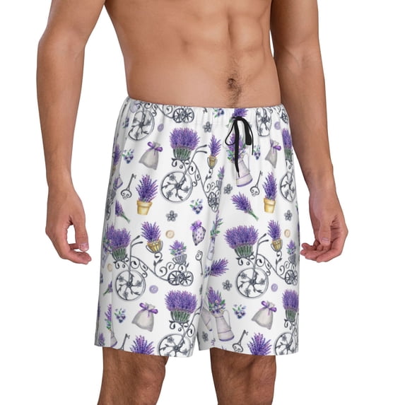 Picia Lavender Bicycle Pajama Shorts for Men, Men's Pajama Bottoms, Sleepwear,Short Pajama Pants-4X-Large
