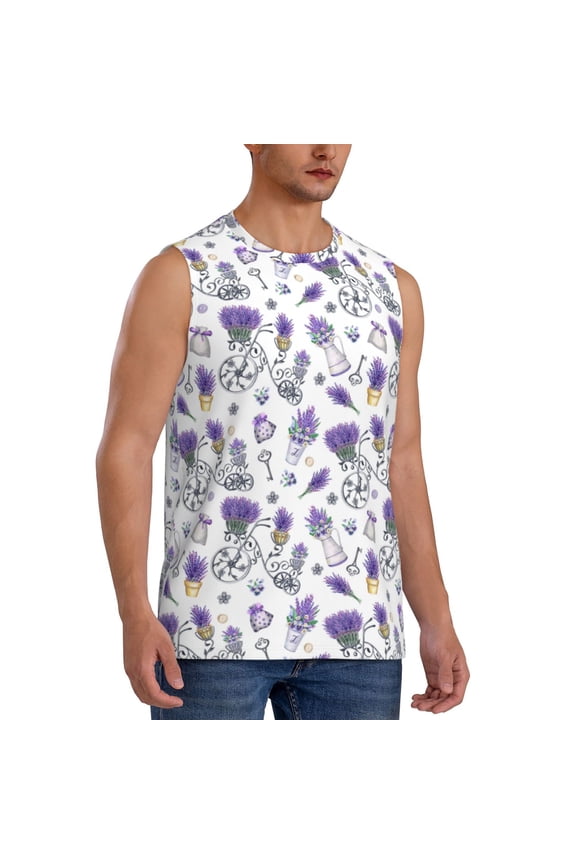 Lavender Bicycle mens Cotton Tank Undershirts , Moisture-wicking Ribbed Tanks, Lightweight Cotton Tank Undershirts-Small