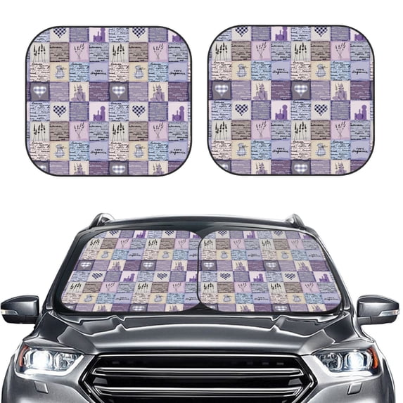 Picia Lavender Flowers 2 Piece Car Windshield Sun Shade Foldable | Foldable Sun Shield for Front Window Blocks UV Rays and Keeps Your Vehicle Cool-Medium