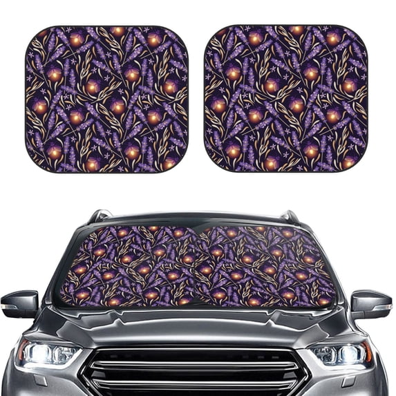 Picia Lavender Flowers 2 Piece Car Windshield Sun Shade Foldable | Foldable Sun Shield for Front Window Blocks UV Rays and Keeps Your Vehicle Cool-