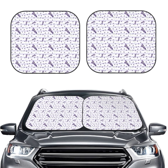 Picia Lavender Flowers 2 Piece Car Windshield Sun Shade Foldable | Foldable Sun Shield for Front Window Blocks UV Rays and Keeps Your Vehicle Cool-Small