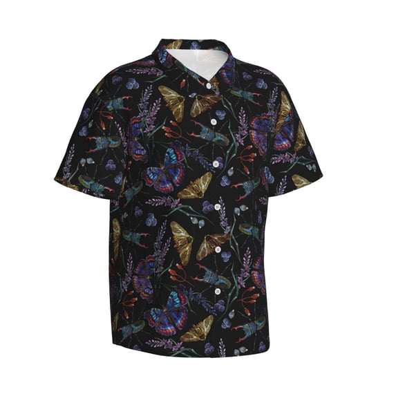 Picia Lavender Flowers Gentle Cotton Regular Fit Short Sleeve Casual Hawaiian Shirt for Men-Small