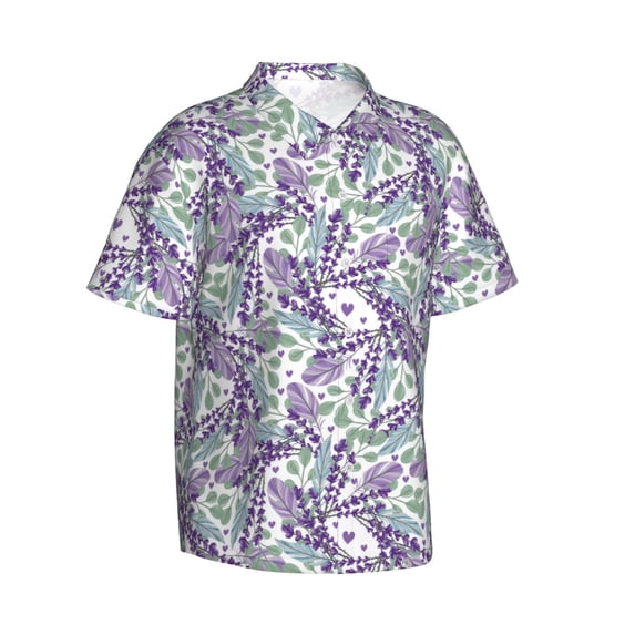Picia Lavender Flowers Gentle Cotton Regular Fit Short Sleeve Casual Hawaiian Shirt for Men-XX-Large