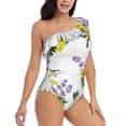 thumbnail image 1 of Picia Lavender Flowers Pattern Women's One Piece Swimsuits,One Shoulder Swimwear Asymmetric ,Ruffle Monokinis Bathing Suits,High Waisted Flattering Bathing Suits-Large, 1 of 8