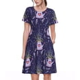 thumbnail image 1 of Picia Lavender Flowers Pattern Women's Short Sleeve Summer Dress Pleated Loose Swing Knee Length Short Sleeve Swing Dresses, 1 of 6