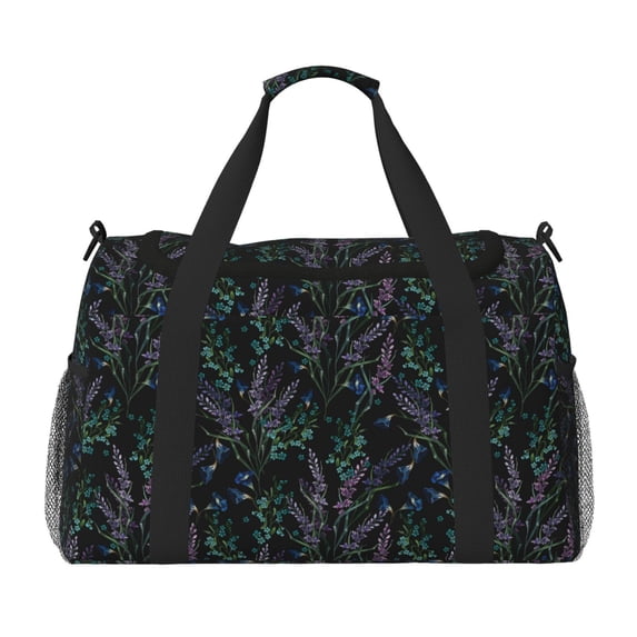 Picia Lavender Flowers Print Travel Duffle Bag,Weekender Bags for Women with Shoe Compartment, Gym Duffel Bag with Wet Pocket, Hospital Bags for Labor and Delivery