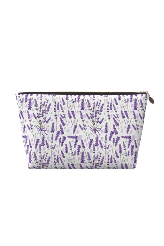 Lavender Flowers Printed Leather Travel Toiletry Bag,Cosmetic Organizer, Makeup Travel Bag, Durable Travel Pouch, Compact Toiletry Bag, Travel Accessories