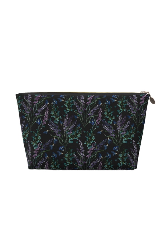 Lavender Flowers Printed Leather Travel Toiletry Bag,Cosmetic Organizer, Makeup Travel Bag, Durable Travel Pouch, Compact Toiletry Bag, Travel Accessories