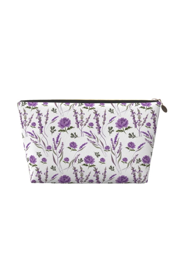 Lavender Flowers Printed Leather Travel Toiletry Bag,Cosmetic Organizer, Makeup Travel Bag, Durable Travel Pouch, Compact Toiletry Bag, Travel Accessories
