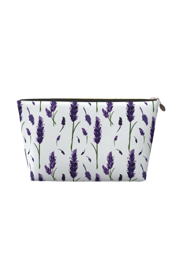 Lavender Flowers Printed Leather Travel Toiletry Bag,Cosmetic Organizer, Makeup Travel Bag, Durable Travel Pouch, Compact Toiletry Bag, Travel Accessories
