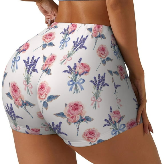 Picia Lavender Flowers Printed Workout Shorts for Women Seamless Scrunch Butt Lifting High Waisted Yoga Gym Booty Running Moisture-wicking Short Pants-XX-Large