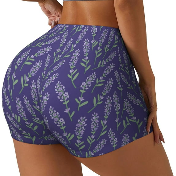 Picia Lavender Flowers Printed Workout Shorts for Women Seamless Scrunch Butt Lifting High Waisted Yoga Gym Booty Running Moisture-wicking Short Pants-X-Large