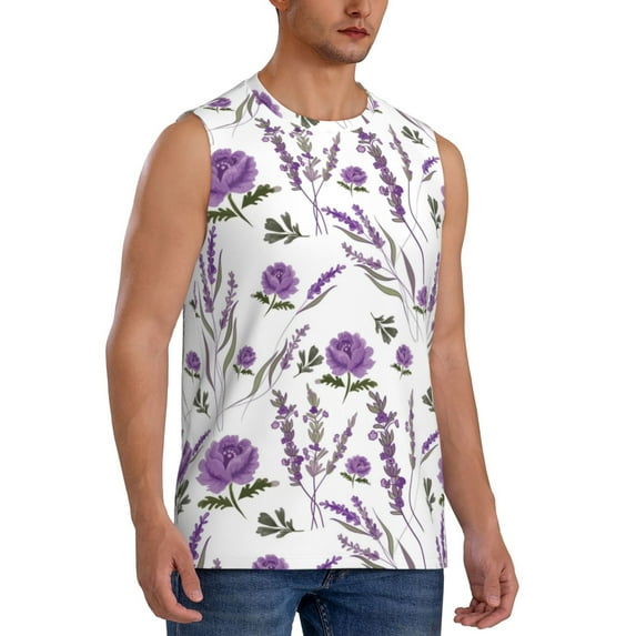 Picia Lavender Flowers mens Cotton Tank Undershirts , Moisture-wicking Ribbed Tanks, Lightweight Cotton Tank Undershirts-X-Large