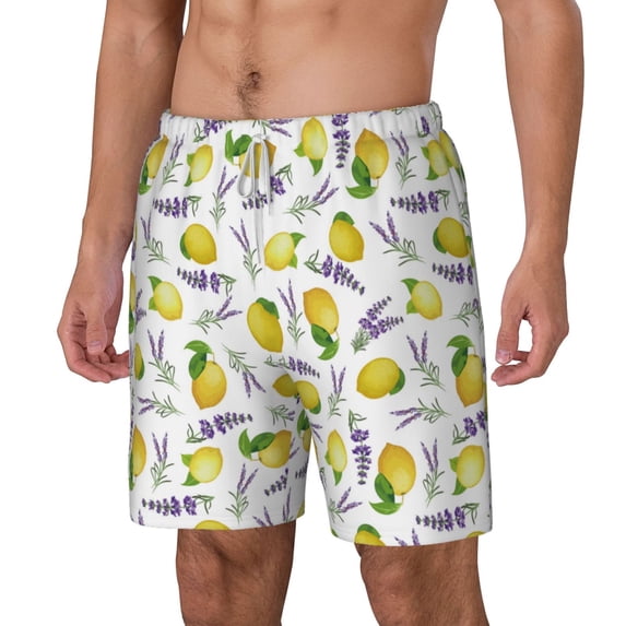 Picia Lavender Flowers pattern Mens Swim Trunks with Compression Liner Stretch Beach Shorts Quick Dry with Zipper Pockets No-Chafing Board Shorts-3X-Large