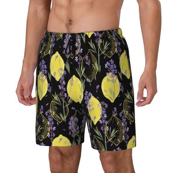 Picia Lavender Flowers pattern Mens Swim Trunks with Compression Liner Stretch Beach Shorts Quick Dry with Zipper Pockets No-Chafing Board Shorts-3X-Large