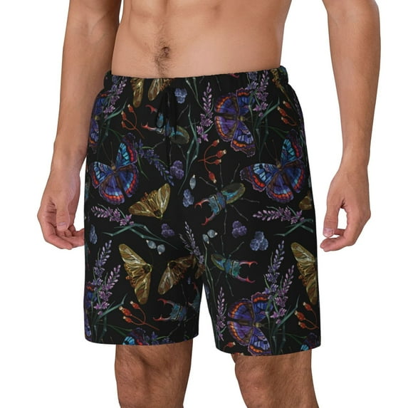 Picia Lavender Flowers pattern Mens Swim Trunks with Compression Liner Stretch Beach Shorts Quick Dry with Zipper Pockets No-Chafing Board Shorts-XX-Large