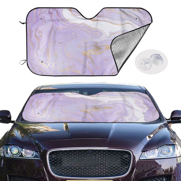 Picia Lavender Glitter Foil Stripes Curved Windshield Sunshade Accordion Folding Style Auto Shade for Car Truck SUV Van Blocks UV Ray Sun Visor Protector -Medium