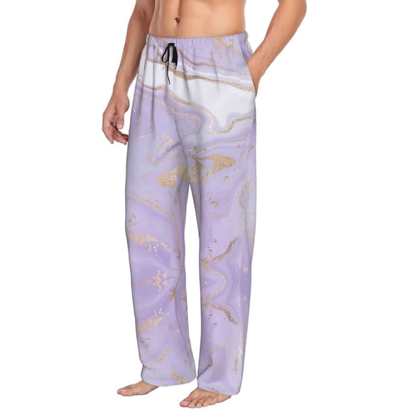 Picia Lavender Glitter Foil Stripes Mens Soft Woven Cotton Elastic Waistband Sleep Pajama Pant Lounge Sleep Pant With Pockets And Drawstring-Small