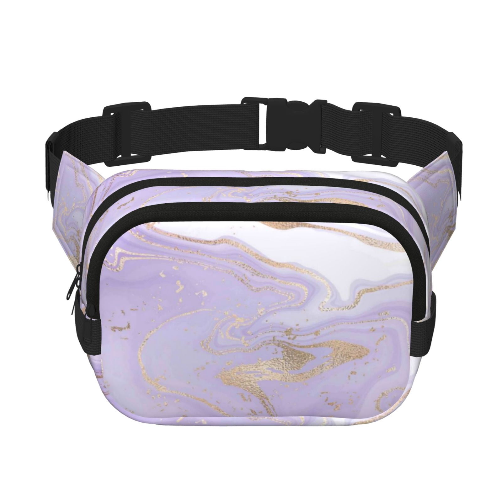 Picia Lavender Glitter Foil Stripes Print Square Double-Layer Waist Bag Mini Adjustable Waist Belt Bag Exercise Running Travel Hiking