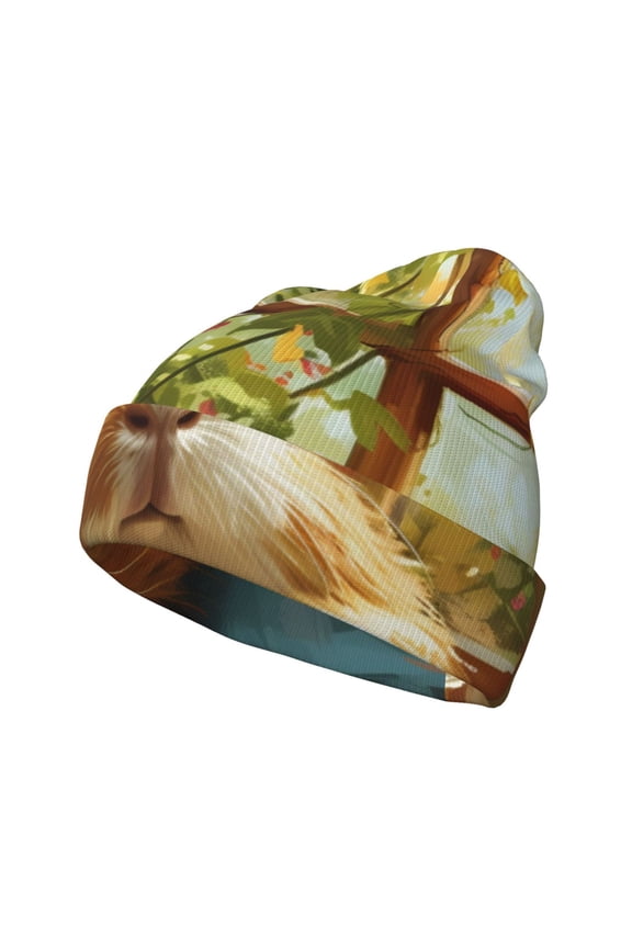 Lazy Home Style Guinea Pig Pattern Knitted Beanie Hat for Men and Women , Unisex Winter Warm Stretchy Knit Cap Thick Fisherman Beanies Cuffed Plain Skull Caps