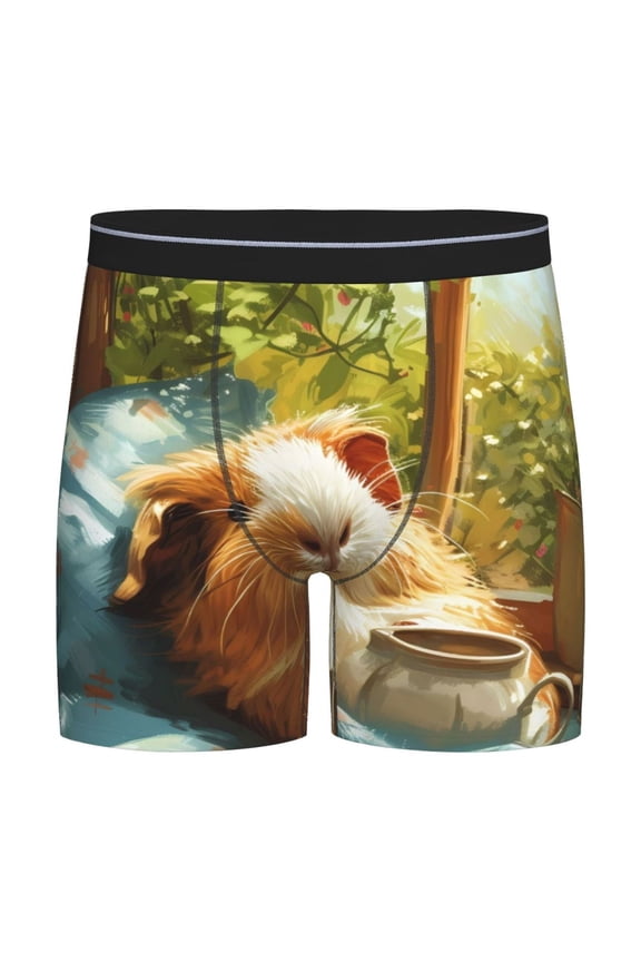 Lazy Home Style Guinea Pig Pattern Men's Athletic Long Leg Briefs , Performance Stretch Underwear,Moisture-Wicking
