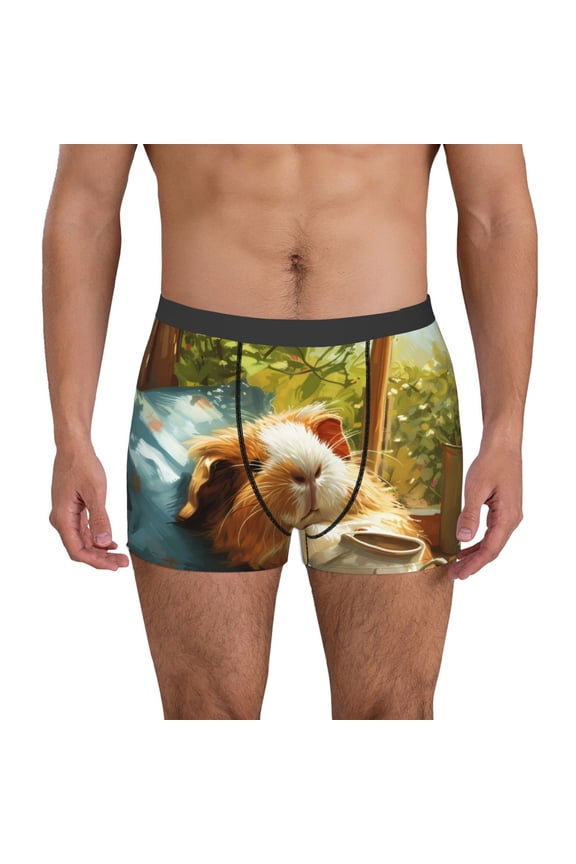 Lazy Home Style Guinea Pig Pattern Men’s Boxer Briefs – Soft & Breathable Underwear, Stretchy & Comfortable Fit, Supportive Pouch Design, Moisture-Wicking-Large