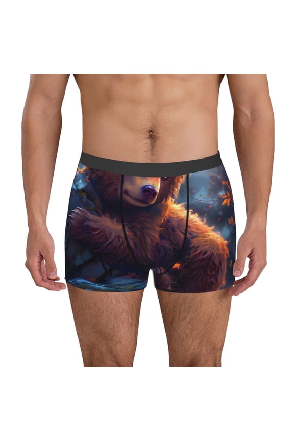 Lazy Stone Bear Pattern Men’s Boxer Briefs – Soft & Breathable Underwear, Stretchy & Comfortable Fit, Supportive Pouch Design, Moisture-Wicking-Large