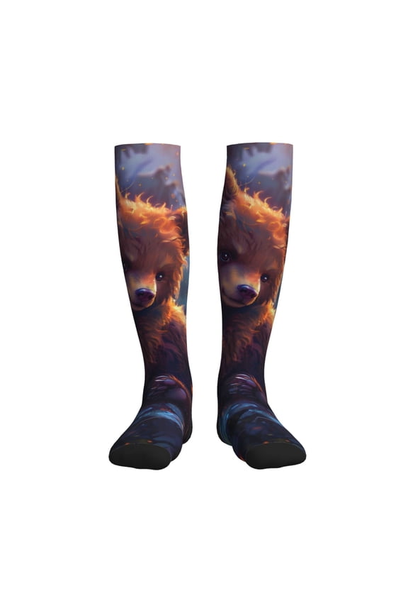 Lazy Stone Bear Printed Sports Compression Socks - 15-20mmHg Graduated Compression, High-Performance Soft and Breathable Socks for Men and Women