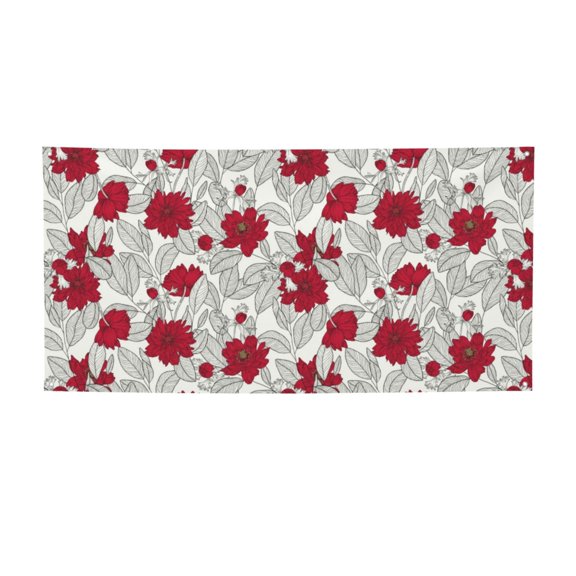 Picia Leaves And Anemone Flowers In Red Grey Pattern Party Banner, Festive Decoration, Holiday Banner, Celebration Decor, Event Banner, Reusable Party Banner-Small