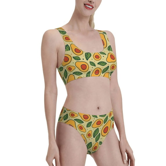 Picia Leaves Avocado Women's High Waisted Bikini Scoop Neck Swimsuit Two Pieces Bathing Suit-XX-Large
