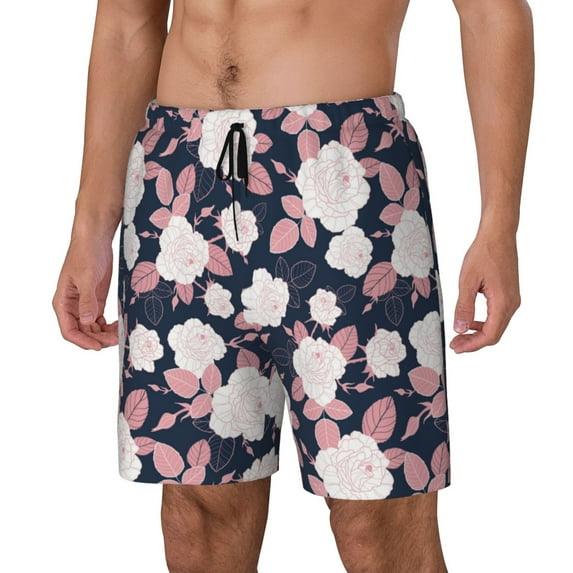 Picia Leaves Flower pattern Mens Swim Trunks with Compression Liner Stretch Beach Shorts Quick Dry with Zipper Pockets No-Chafing Board Shorts-X-Large