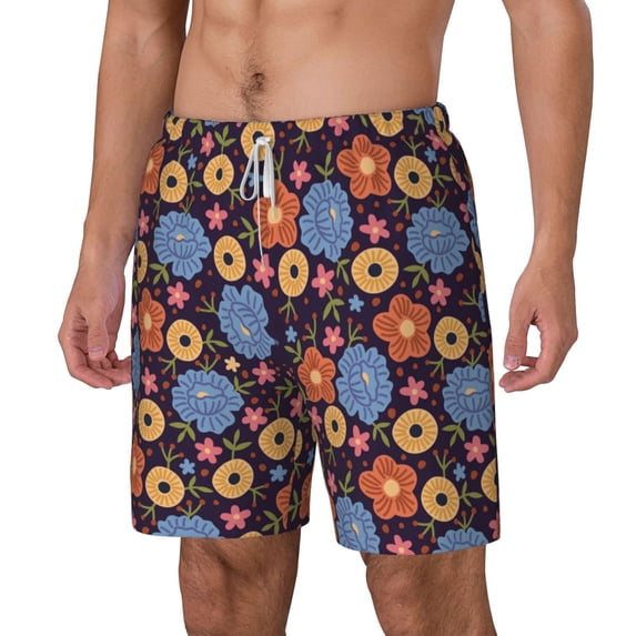 Picia Leaves Flower pattern Mens Swim Trunks with Compression Liner Stretch Beach Shorts Quick Dry with Zipper Pockets No-Chafing Board Shorts-Large