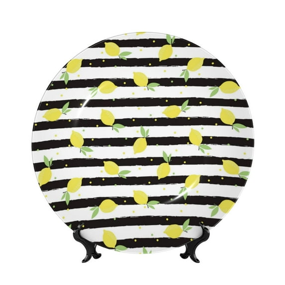 Picia Lemon_1 Pattern Bone China Decorative Plate – Wall Decor with Stand and Adhesive, Elegant Ornament for Living Room, Office, or Entryway-7in