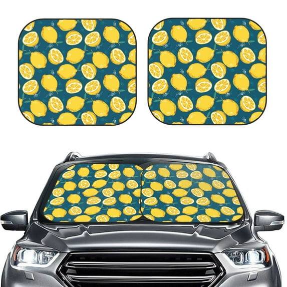 Picia Lemon 2 Piece Car Windshield Sun Shade Foldable | Foldable Sun Shield for Front Window Blocks UV Rays and Keeps Your Vehicle Cool-Large